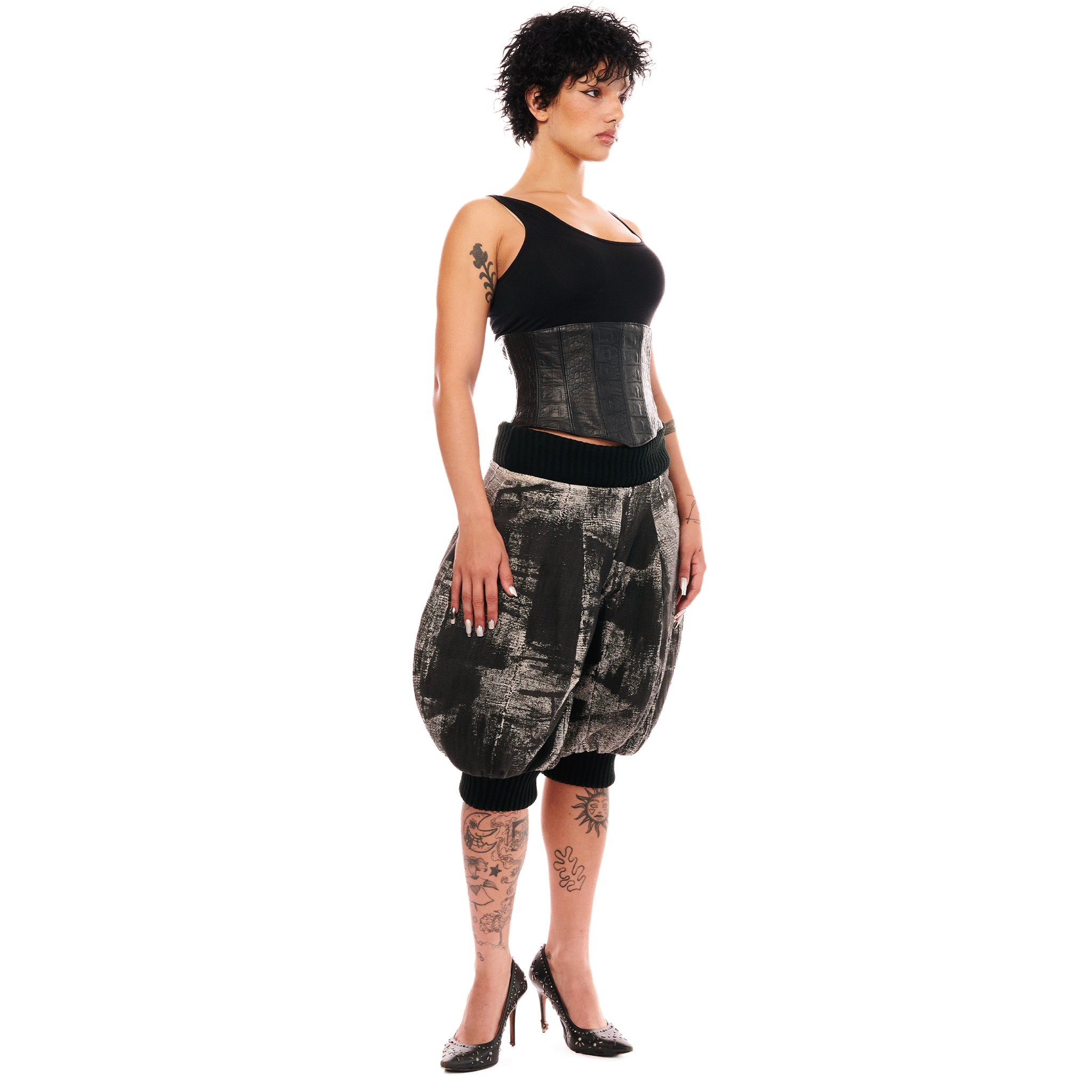 Embossed Leather Bustier Top, Black, MINON CAPSULE