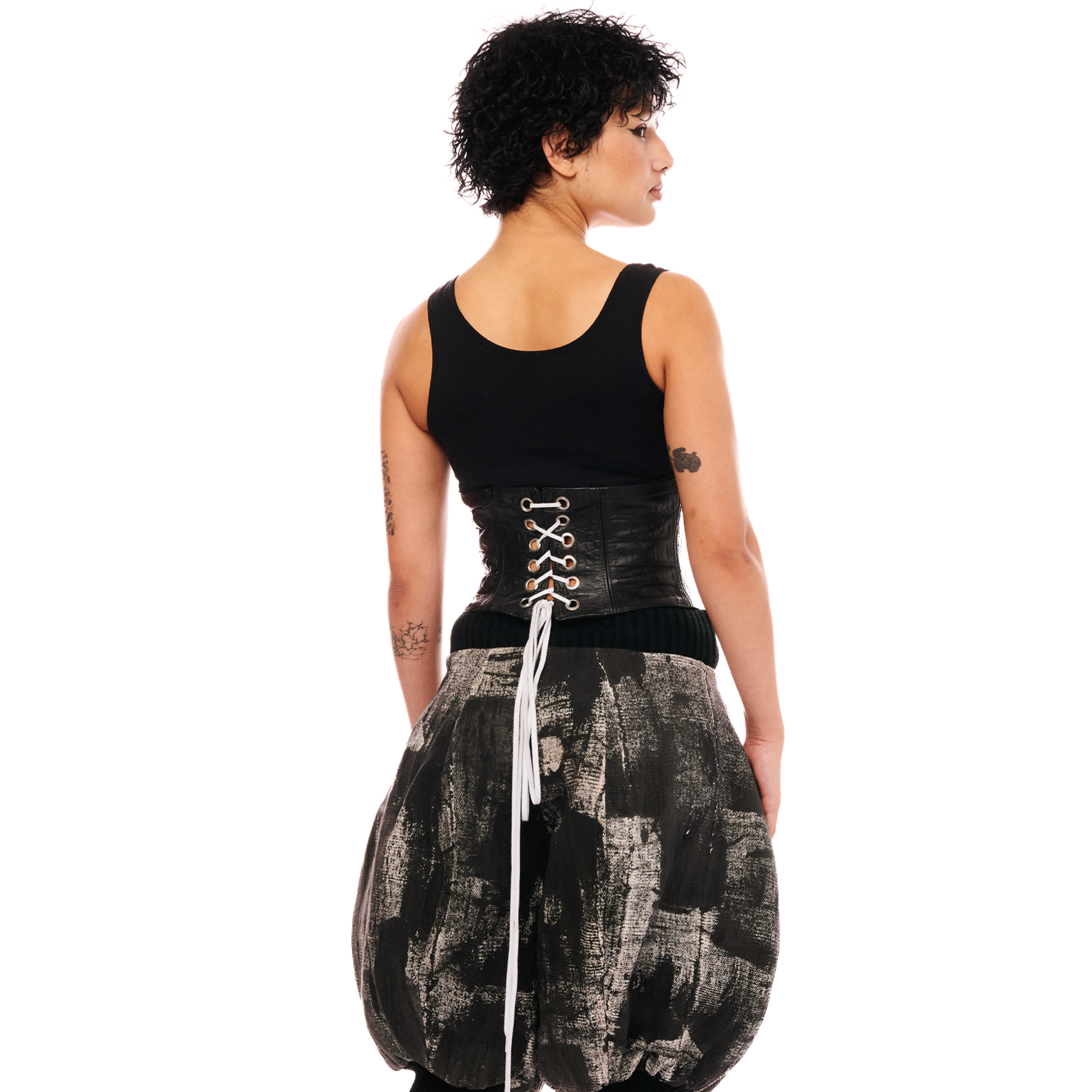 Embossed Leather Bustier Top, Black, MINON CAPSULE