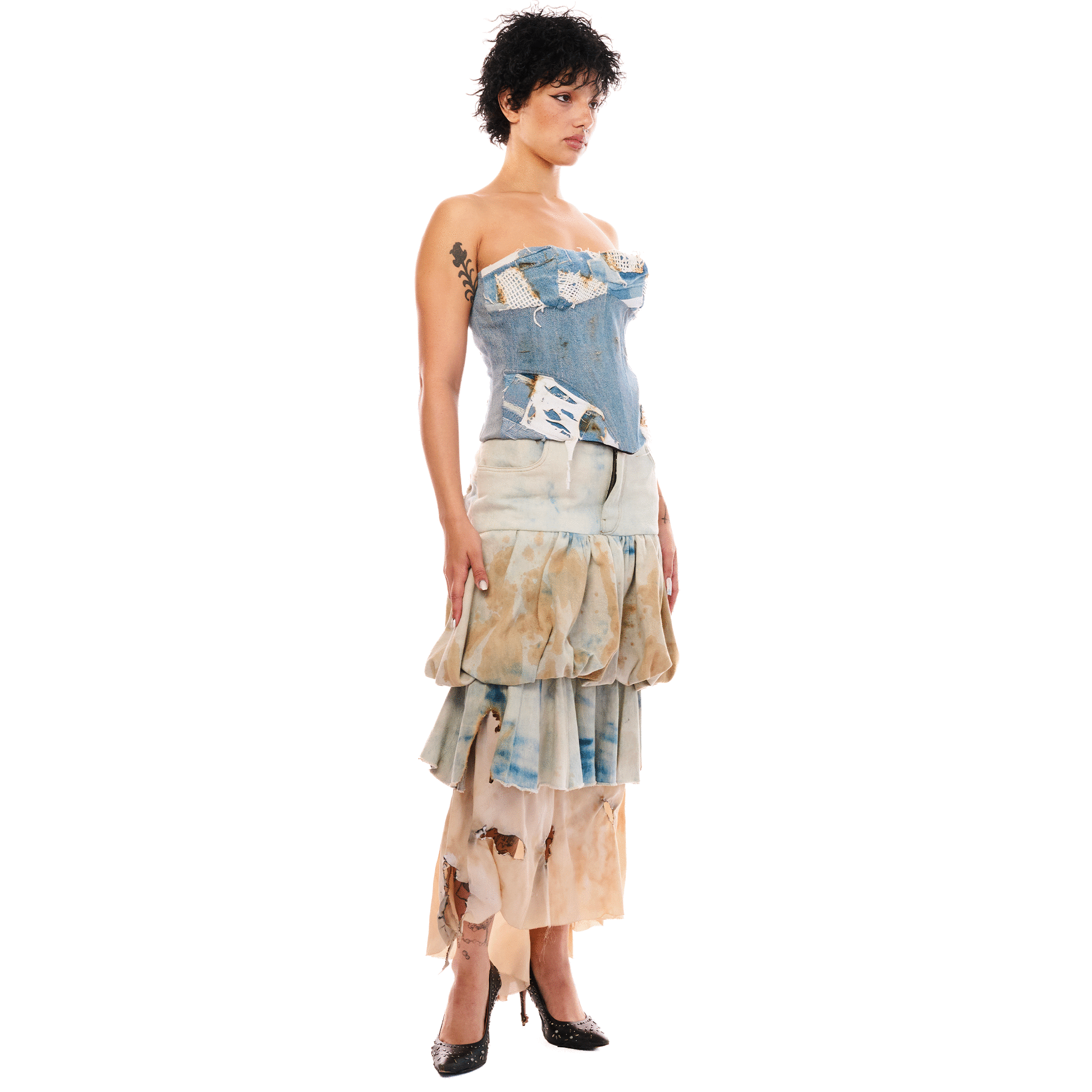 Destroyed Denim Corset, Blue, YEMANYA CAPSULE