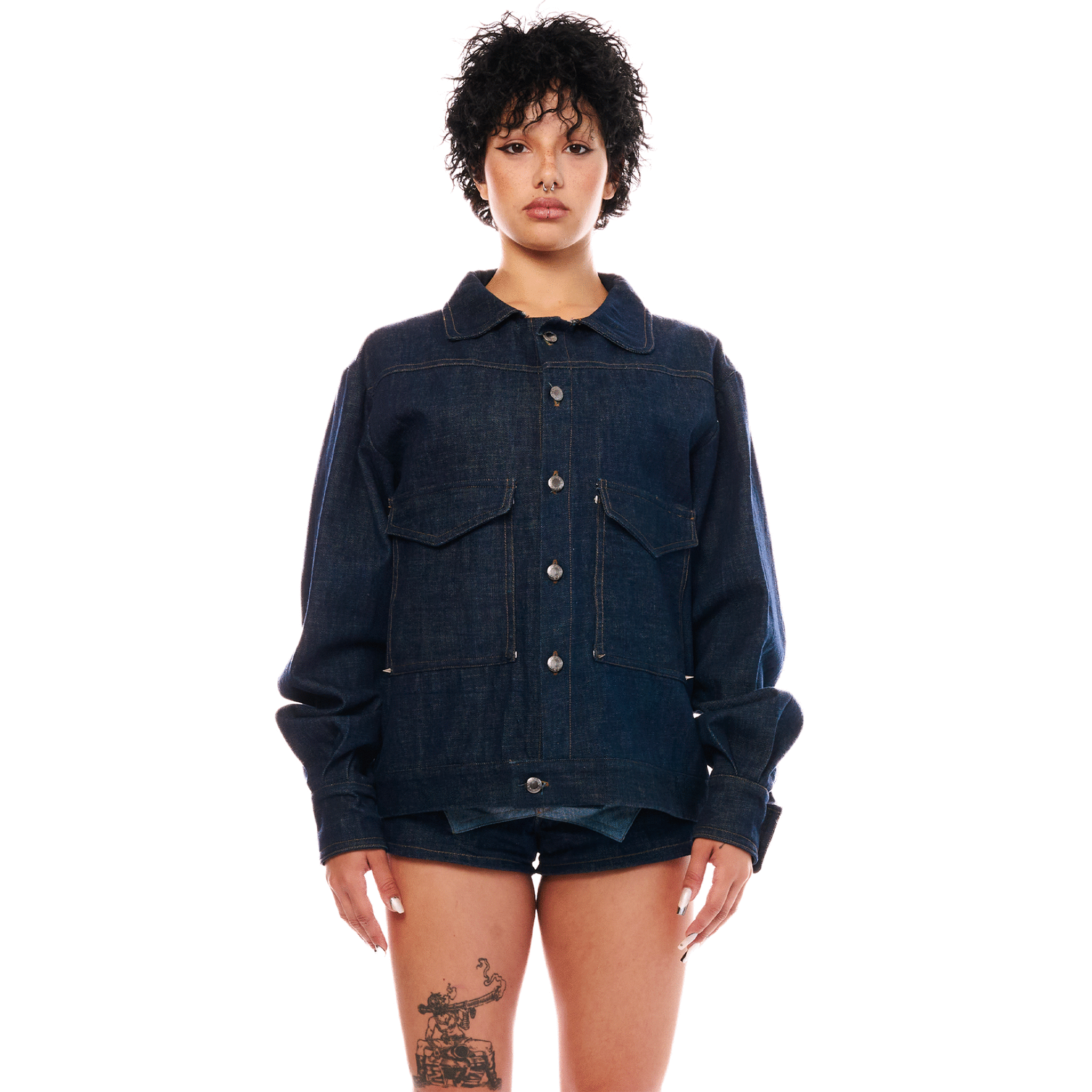 Cropped Denim Jean Jacket, Unisex, Indigo, ENFANT-SOLDAT COLLECTION