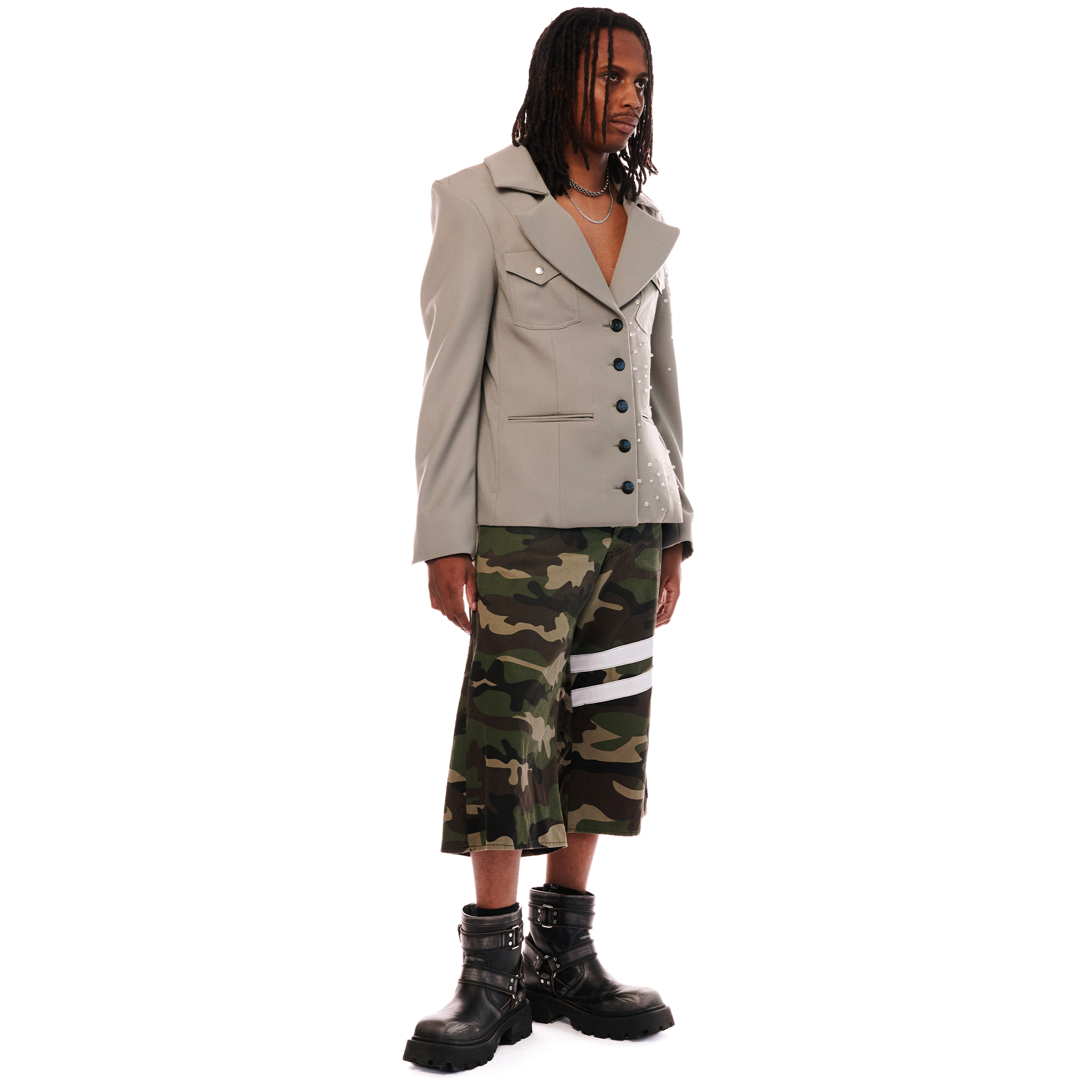 Wool Gabardine Blazer Jacket, Khaki, ENFANT-SOLDAT COLLECTIONS