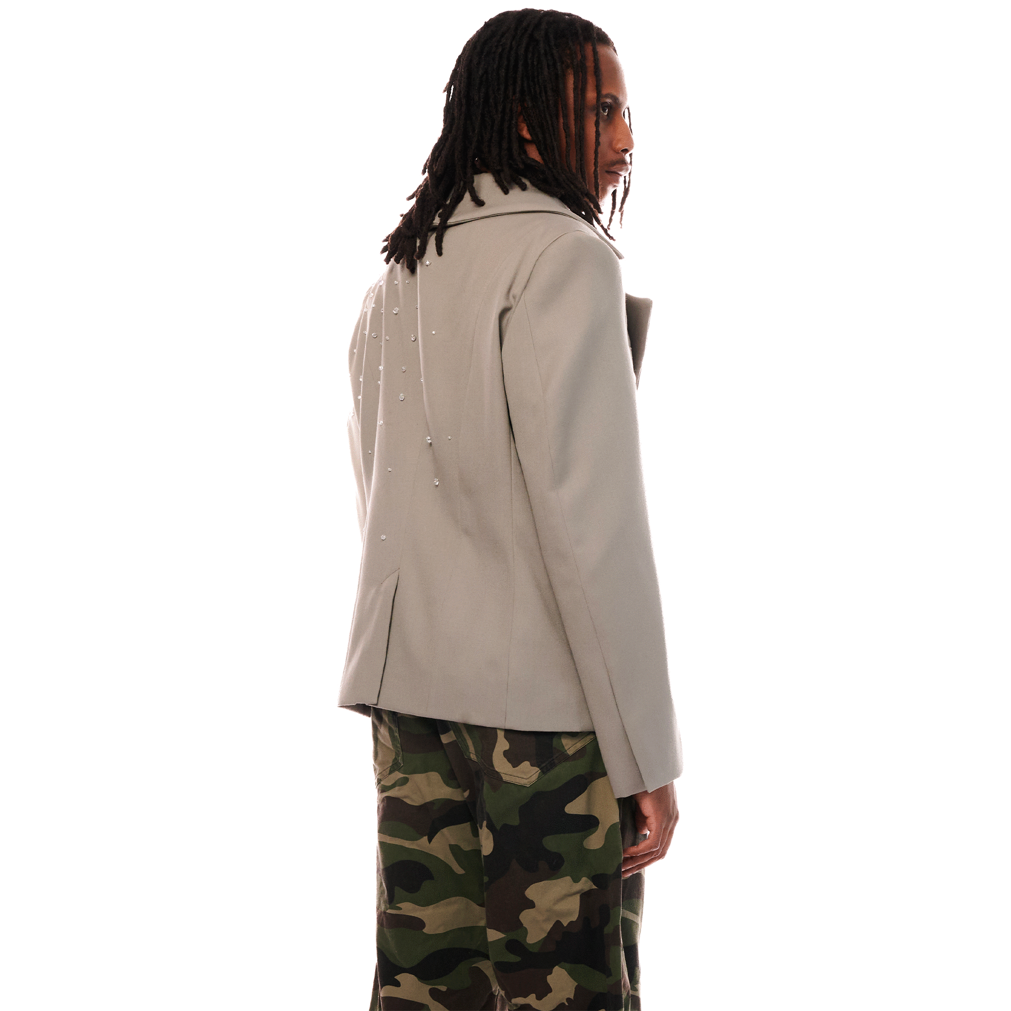 Wool Gabardine Blazer Jacket, Khaki, ENFANT-SOLDAT COLLECTIONS