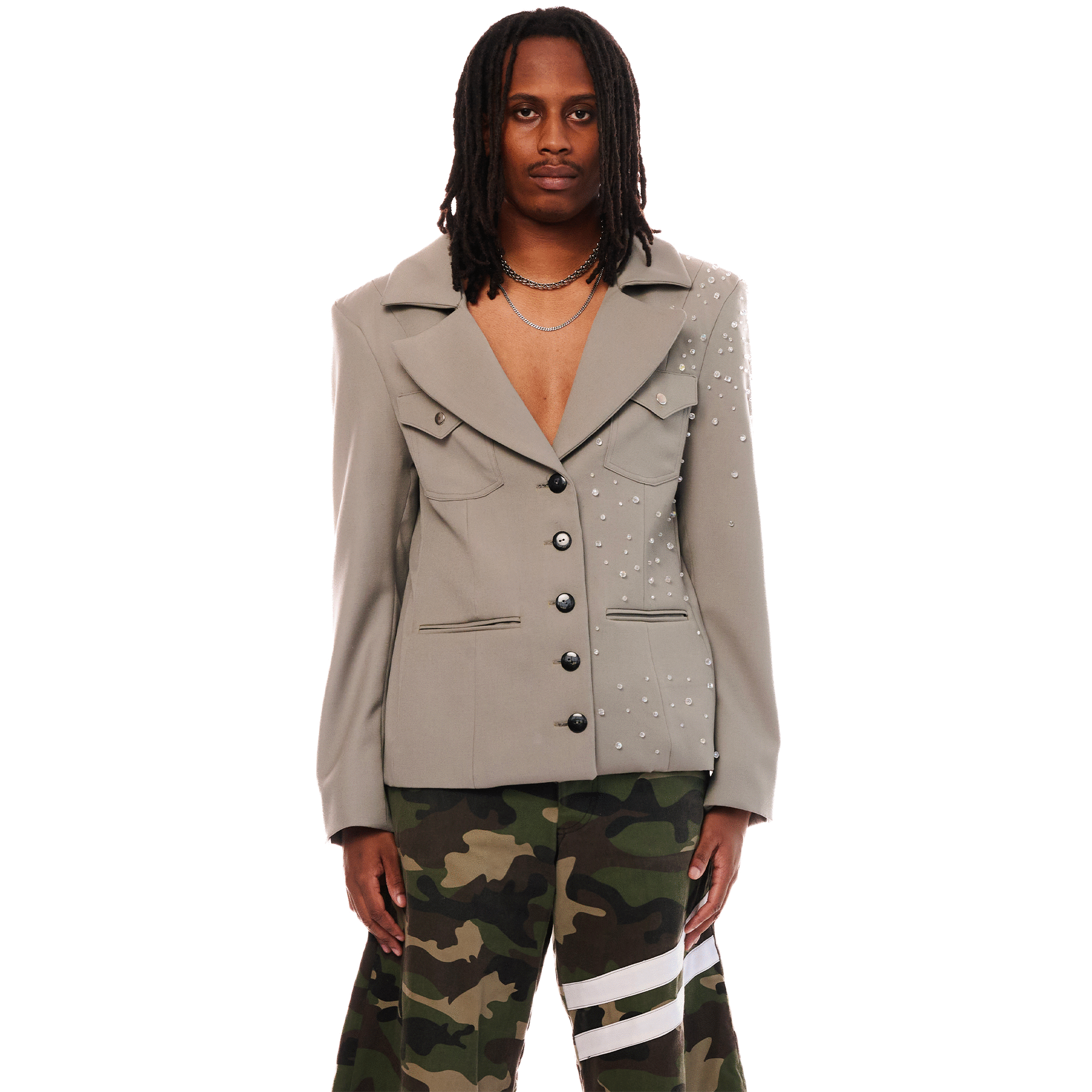 Wool Gabardine Blazer Jacket, Khaki, ENFANT-SOLDAT COLLECTIONS