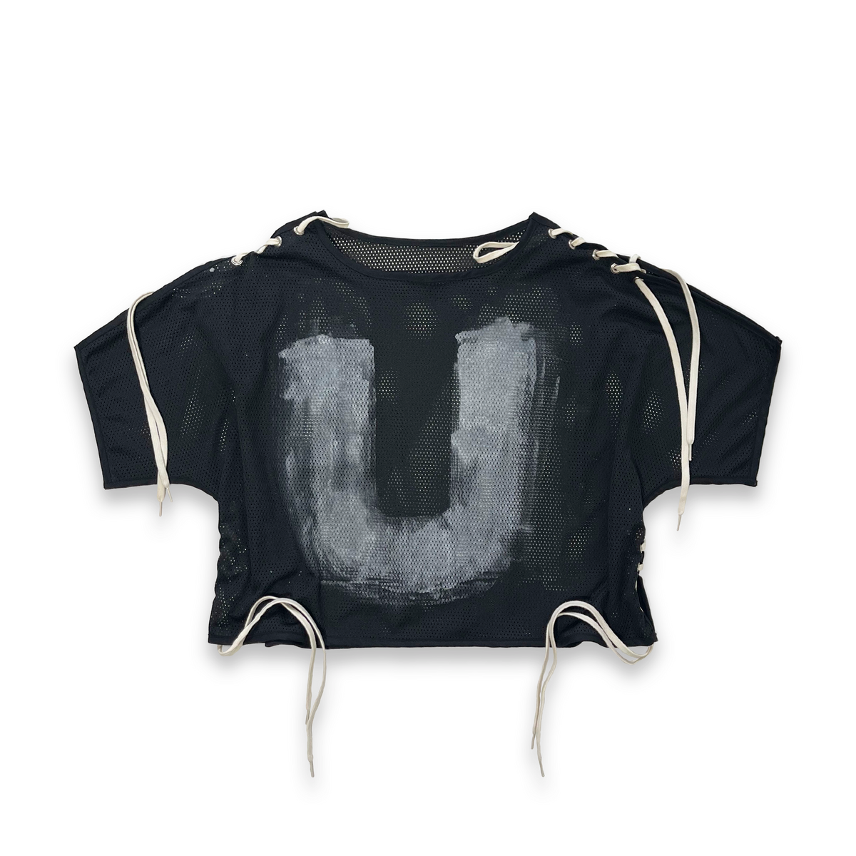 Mesh Laced up T-shirt, Unisex, Black, ENFANT-SOLDAT COLLECTION