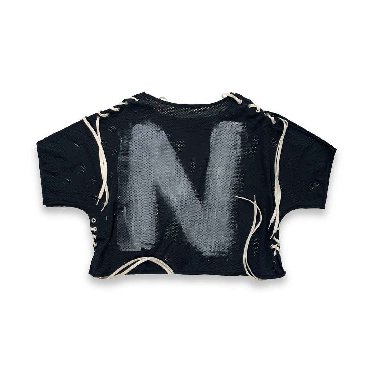 Mesh Laced up T-shirt, Unisex, Black, ENFANT-SOLDAT COLLECTION
