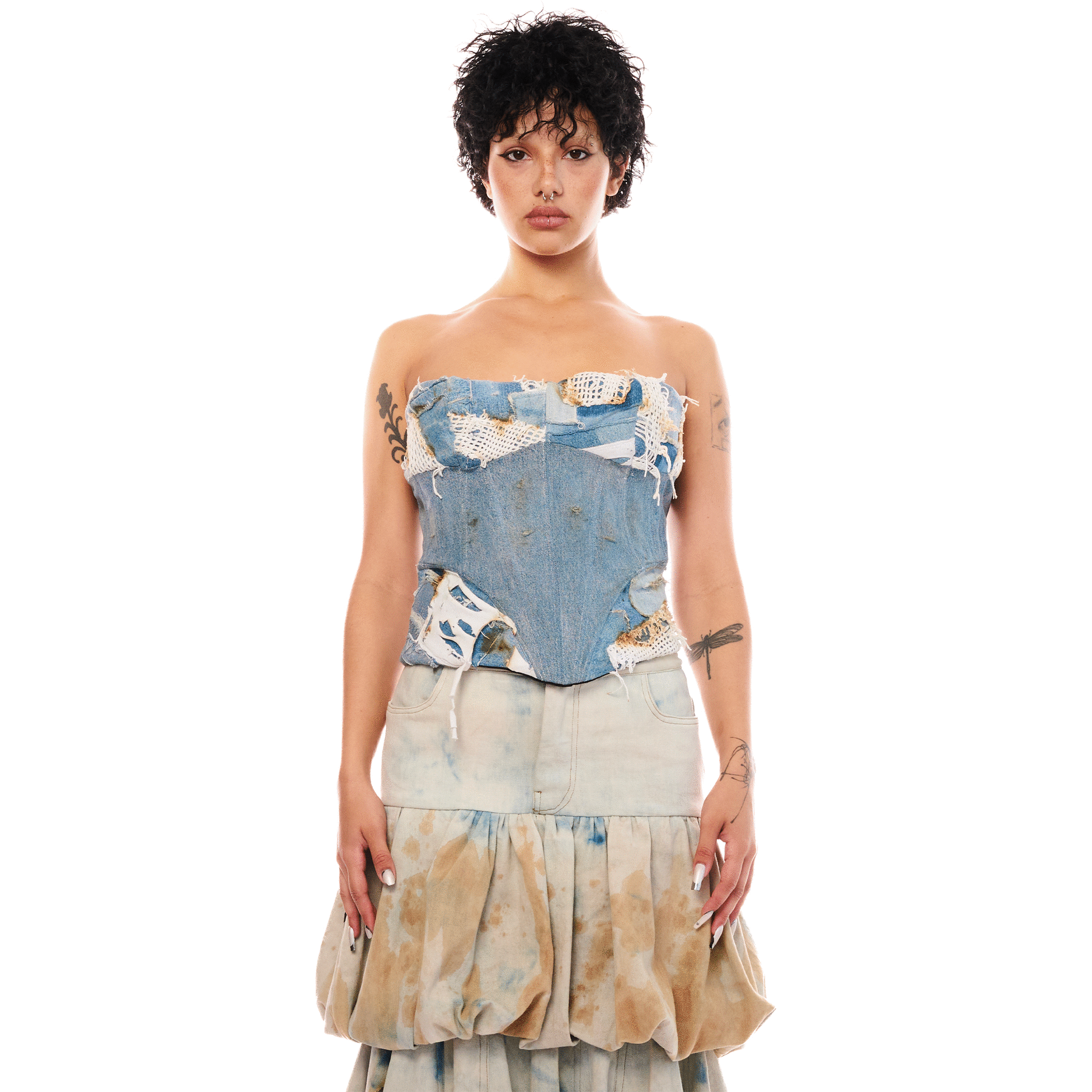Destroyed Denim Corset, Blue, YEMANYA CAPSULE