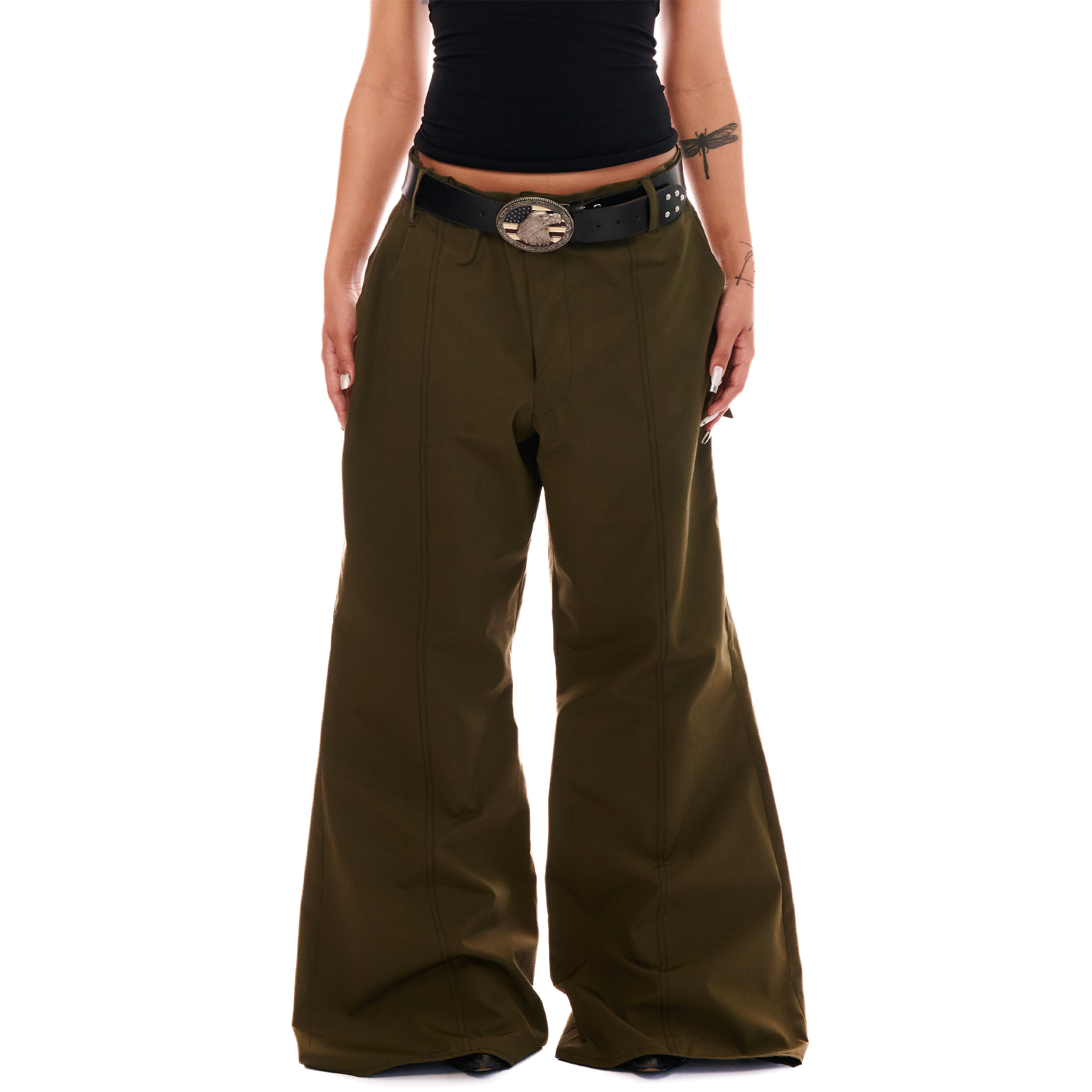 Nylon Parachute Flared Pants, Unisex, Olive Green, ENFANT-SOLDAT COLLECTION