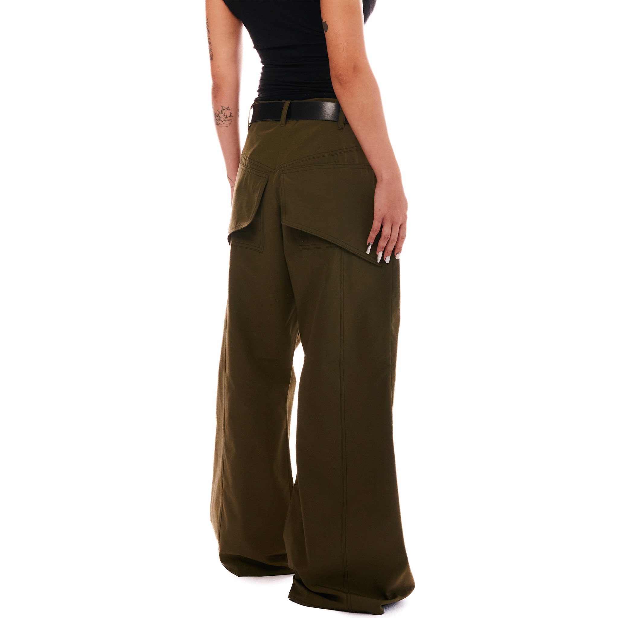 Nylon Parachute Flared Pants, Unisex, Olive Green, ENFANT-SOLDAT COLLECTION