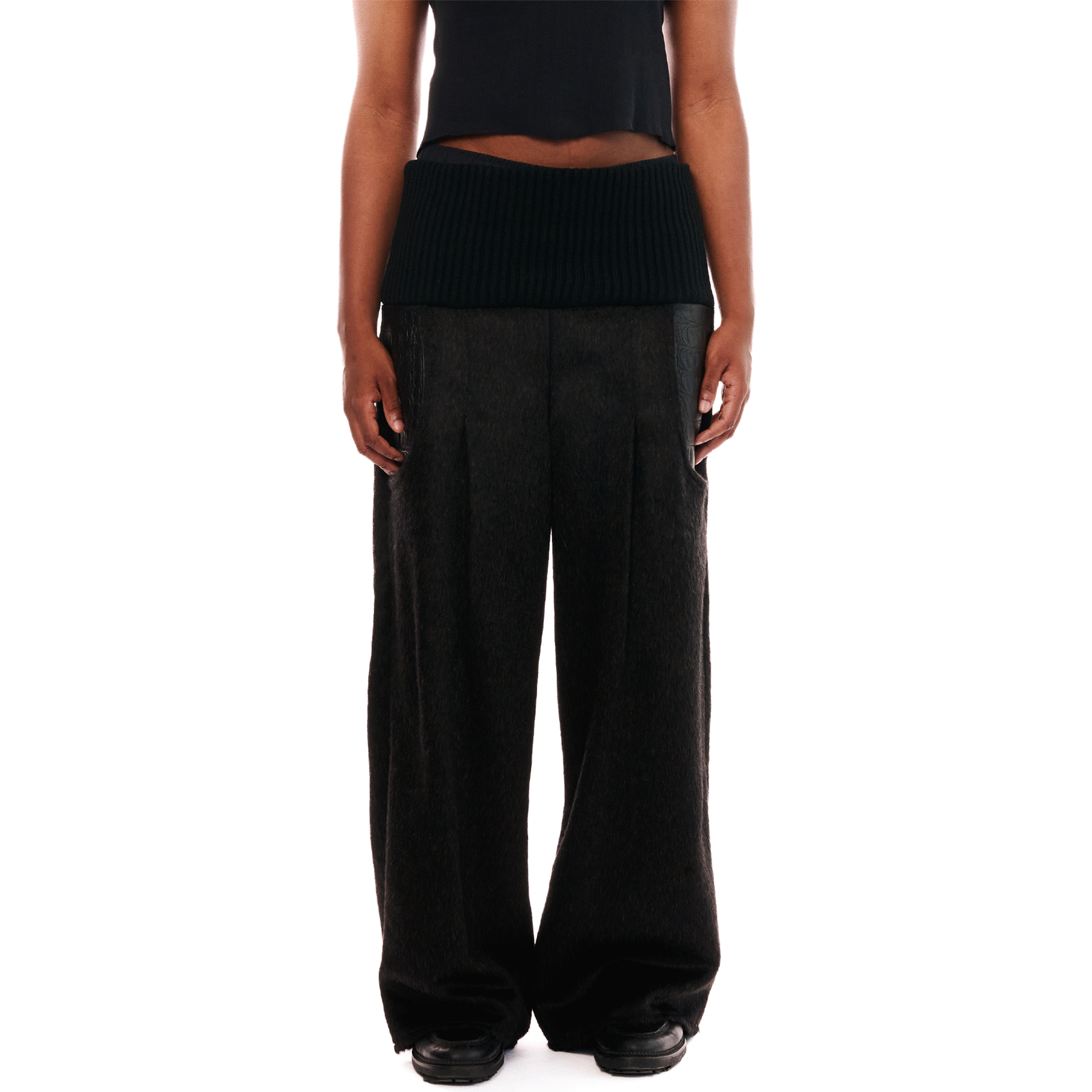 High Waisted Mohair Pleated Trousers, Black, OBAYIFO CAPSULE