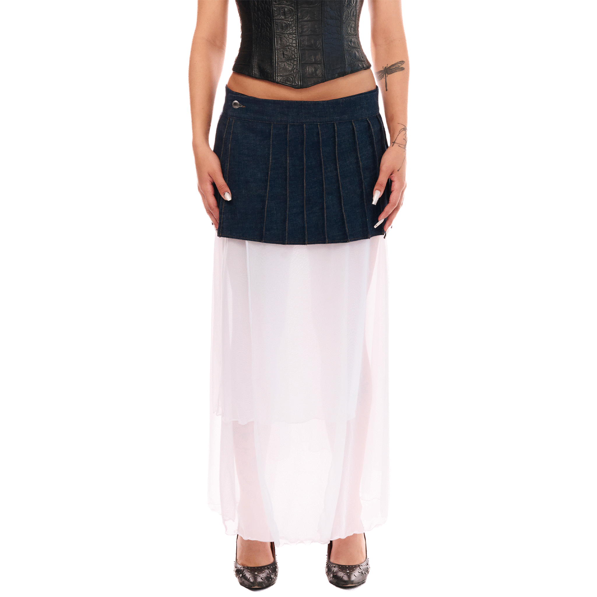 Multi-Layer Denim Skirt, Indigo Blue, ENFANT-SOLDAT COLLECTION