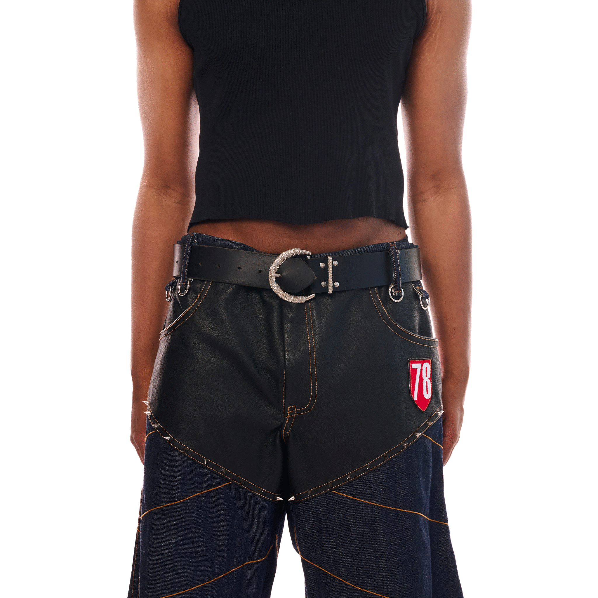 D-shape Buckle Leather Belt, Black, FC SA-MÈRE CAPSULE