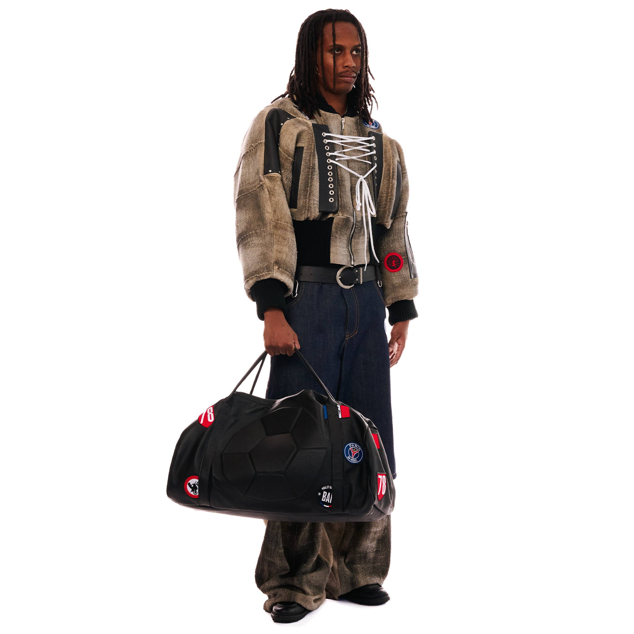 Leather Soccer Duffle Bag, Black, FC SA-MÈRE CAPSULE