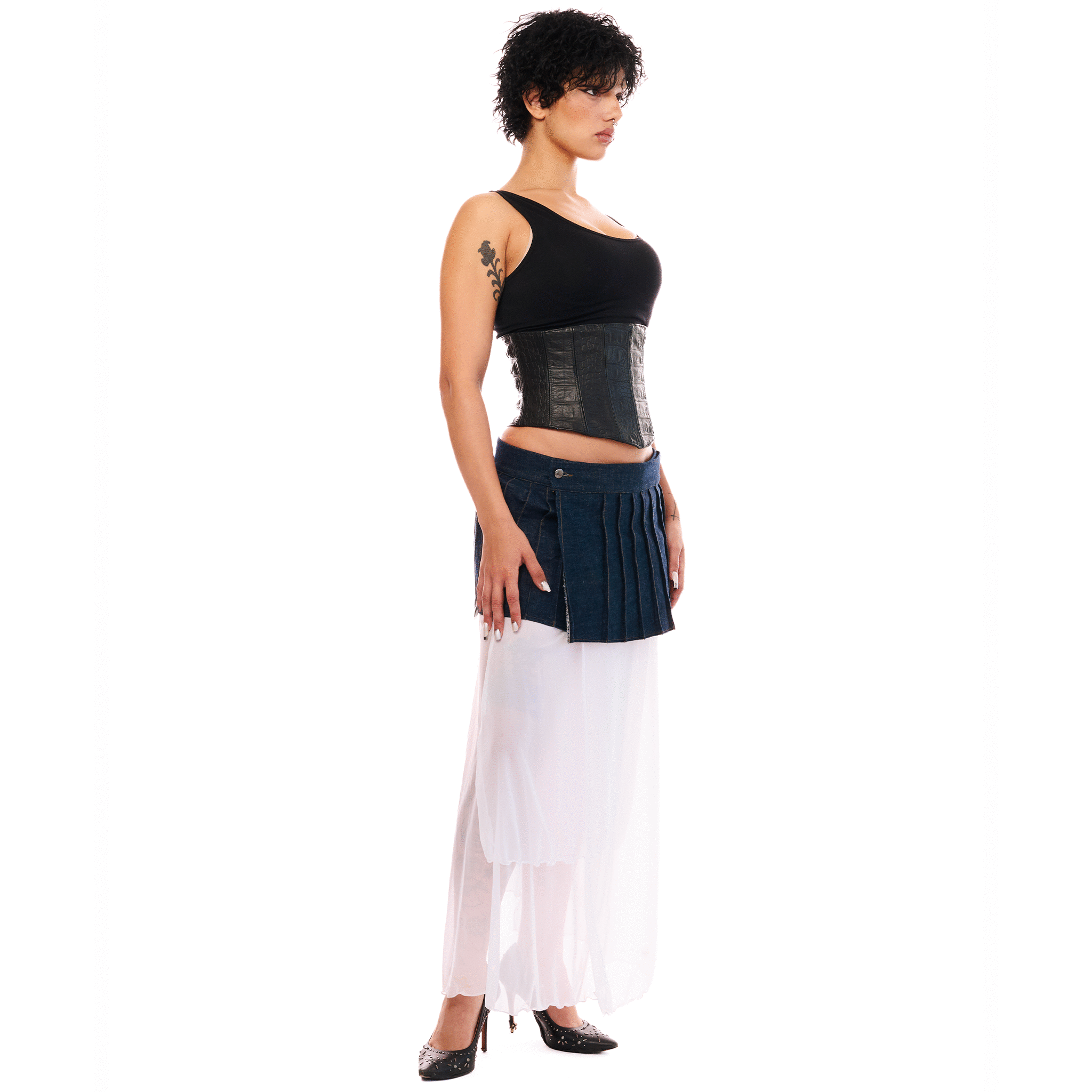 Multi-Layer Denim Skirt, Indigo Blue, ENFANT-SOLDAT COLLECTION