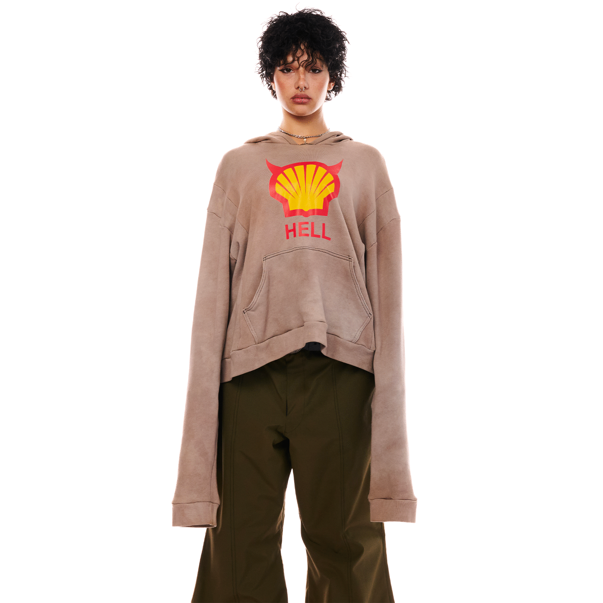 French Terry Hoodie, Unisex, Brown, ENFANT-SOLDAT COLLECTION