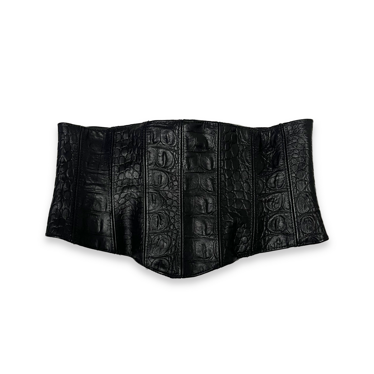 Embossed Leather Bustier Top, Black, MINON CAPSULE