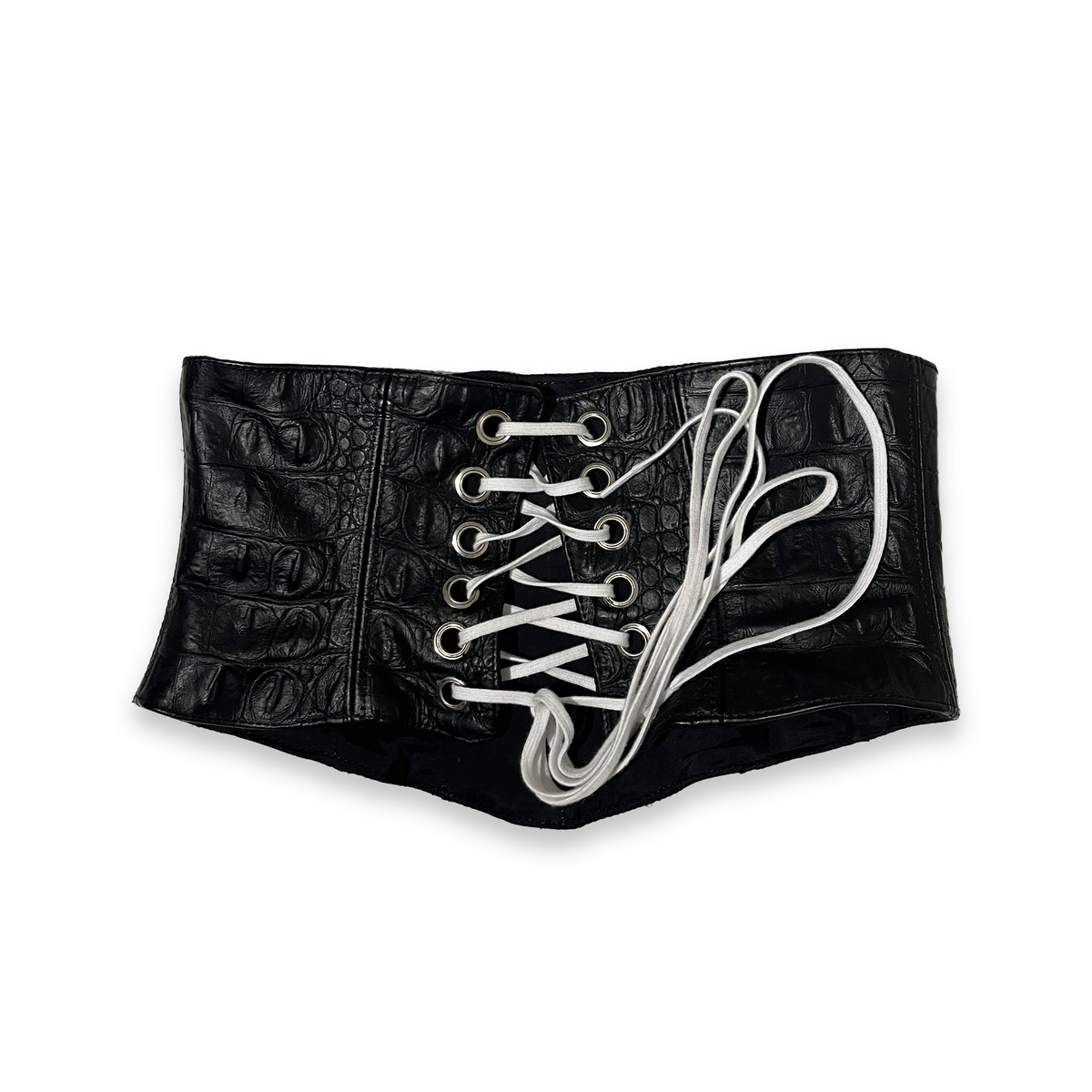 Embossed Leather Bustier Top, Black, MINON CAPSULE