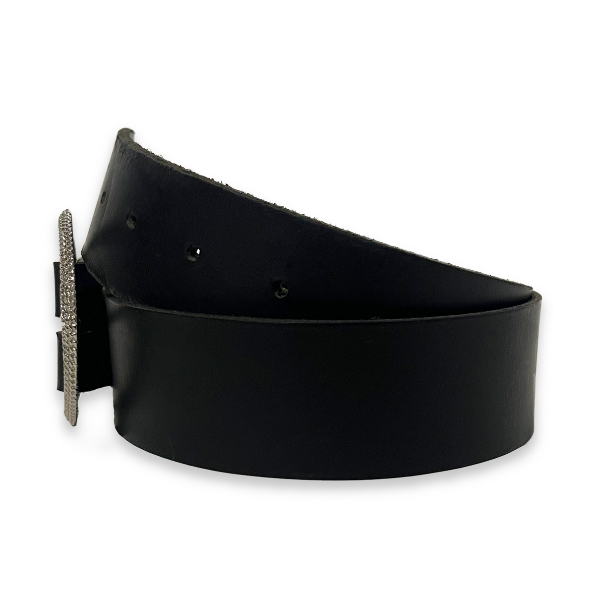 D-shape Buckle Leather Belt, Black, FC SA-MÈRE CAPSULE
