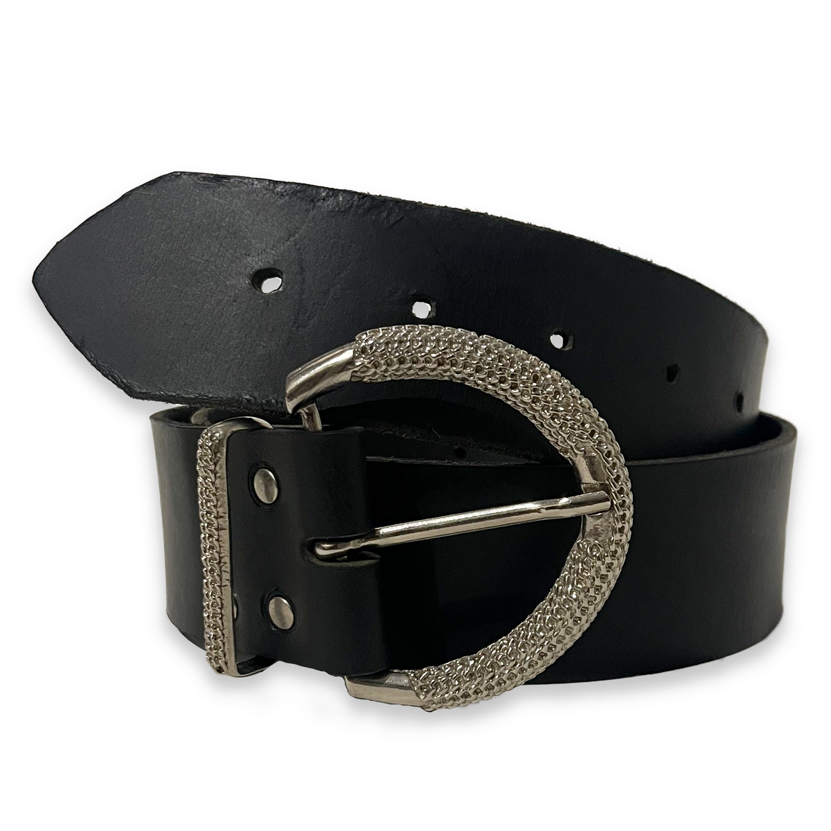 D-shape Buckle Leather Belt, Black, FC SA-MÈRE CAPSULE