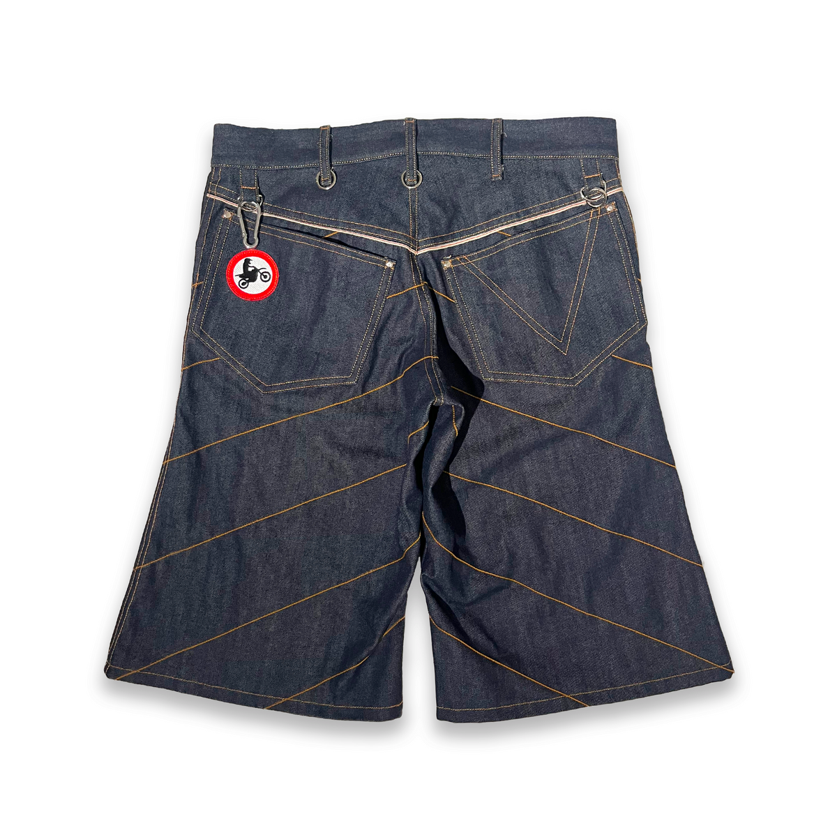 Selvedge Denim & Leather Jeans Shorts, Unisex Indigo Blue, FC SA-MÈRE CAPSULE